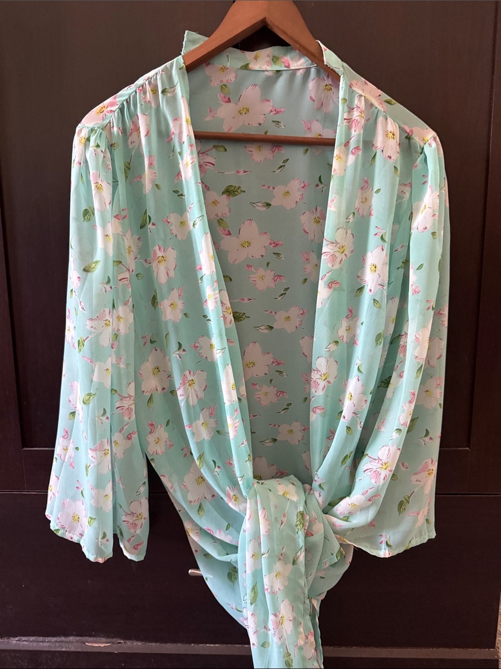 Mint Floral Tie-Front Blouse
